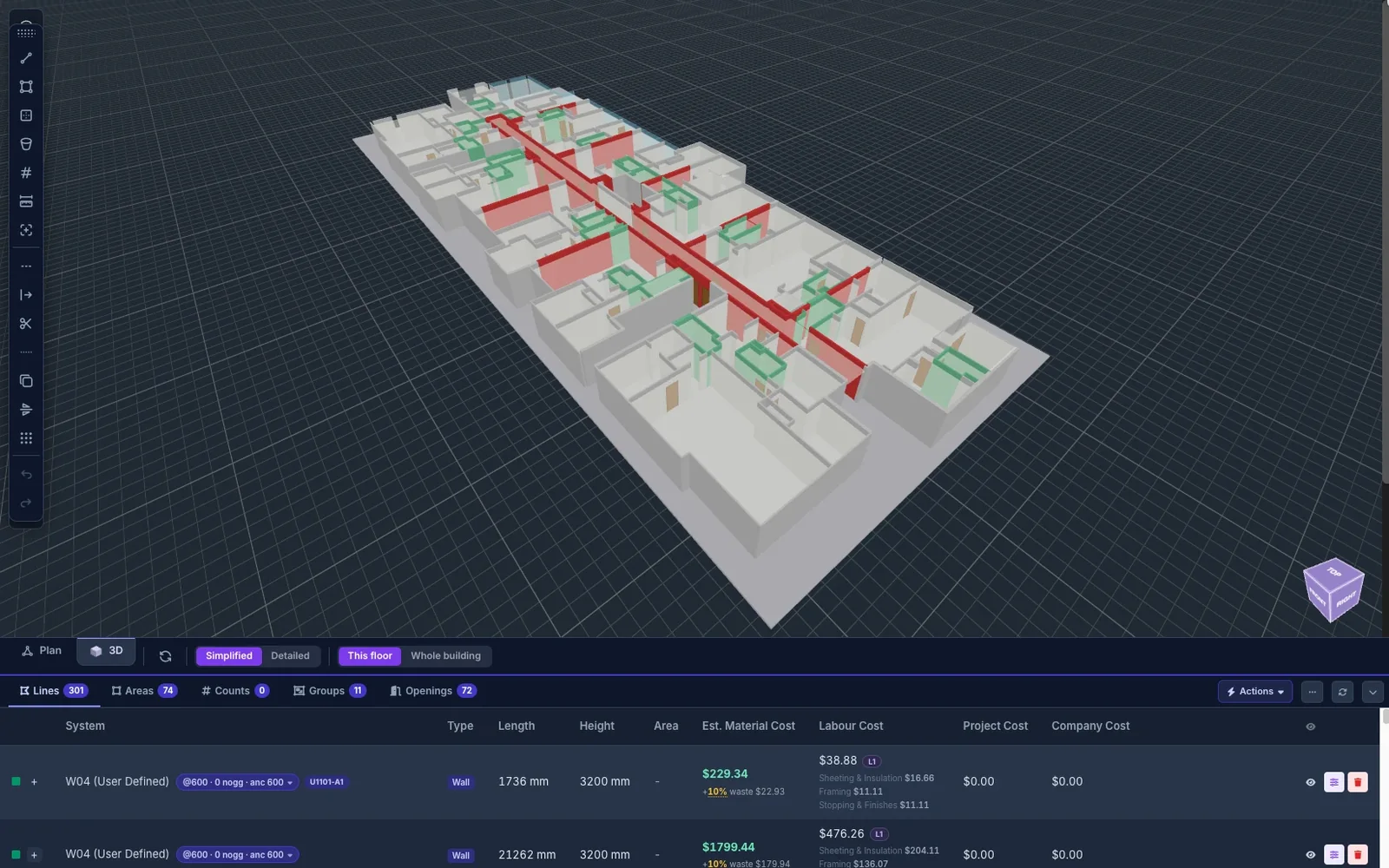 LiteSpec 3D floor model with priced wall take-off